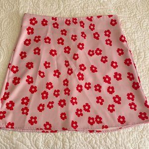 pink floral mini skirt